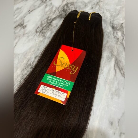 Silky Straight Dark Brown 18 Inch Human Hair Extension Weft Package - Picture 6 of 6